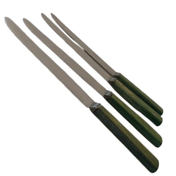 ROYAL BRAND Sharp Cutter Knife Set x 4 Marbled Celluloid Handles Stainless Steel - Picture 3 of 13